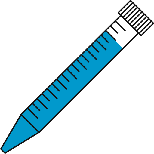   Light blue filled eppendorf tube with conical bottom and snap cap open - Flat Icon PNG-