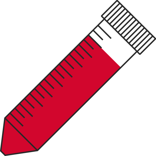   Red filled eppendorf tube with conical bottom and snap cap open - Flat Icon PNG-