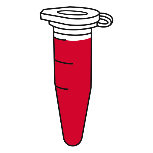   Red filled eppendorf tube with conical bottom and snap cap closed - Lab icon-