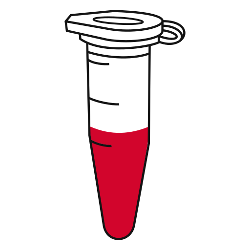 6/10  Red filled eppendorf tube with conical bottom and snap cap closed - Lab icon