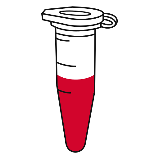 7/10  Red filled eppendorf tube with conical bottom and snap cap closed - Lab icon