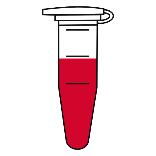 8/10  Red filled eppendorf tube with conical bottom and snap cap open - Flat Icon PNG