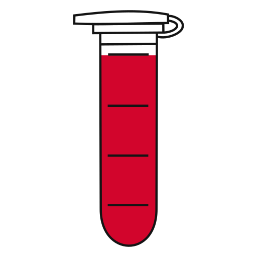   Red filled eppendorf tube with round bottom and snap cap open - Flat Icon PNG-