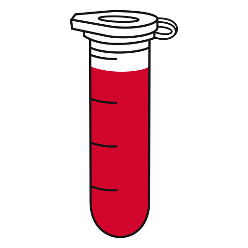 9/10  Red filled eppendorf tube with round bottom and snap cap closed - Lab icon