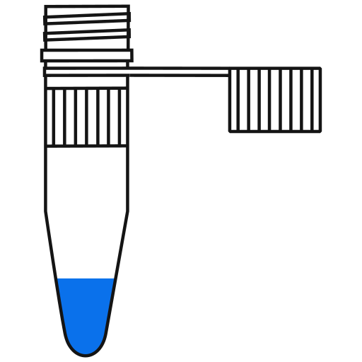 4/10 blue filled eppendorf tube with conical bottom and snap cap open -Flat Icon PNG
