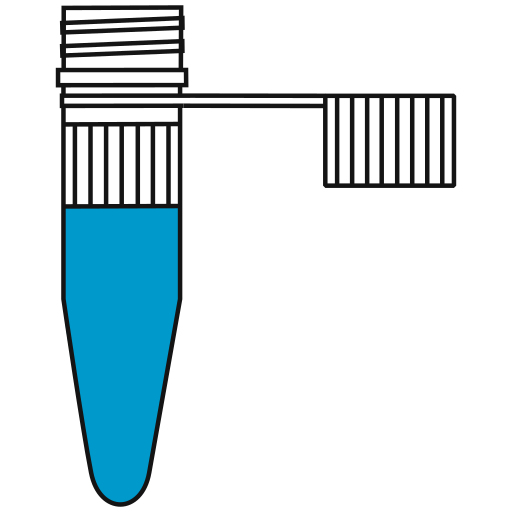 9/10  light-blue filled eppendorf tube with conical bottom and snap cap open -Flat Icon PNG