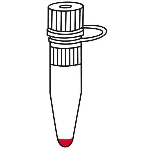 1/10  red filled eppendorf tube with conical bottom and screw cap closed - Lab icon