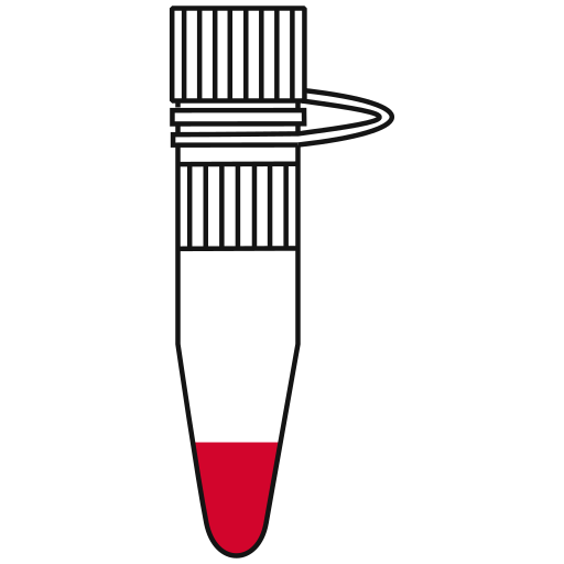 4/10 red filled eppendorf tube with conical bottom and snap cap open - Flat Icon PNG