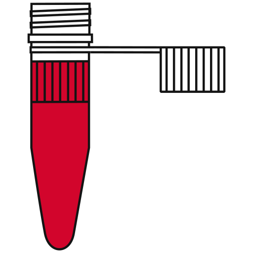   red filled eppendorf tube with conical bottom and snap cap open - Lab icon-